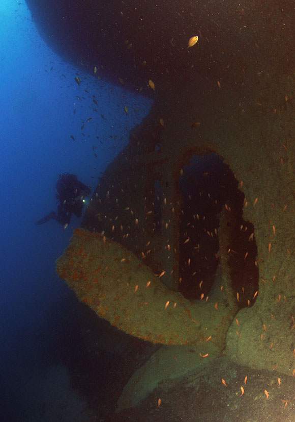 Eliche sotto la poppa del Pasubio (foto di Ivan Rullo)