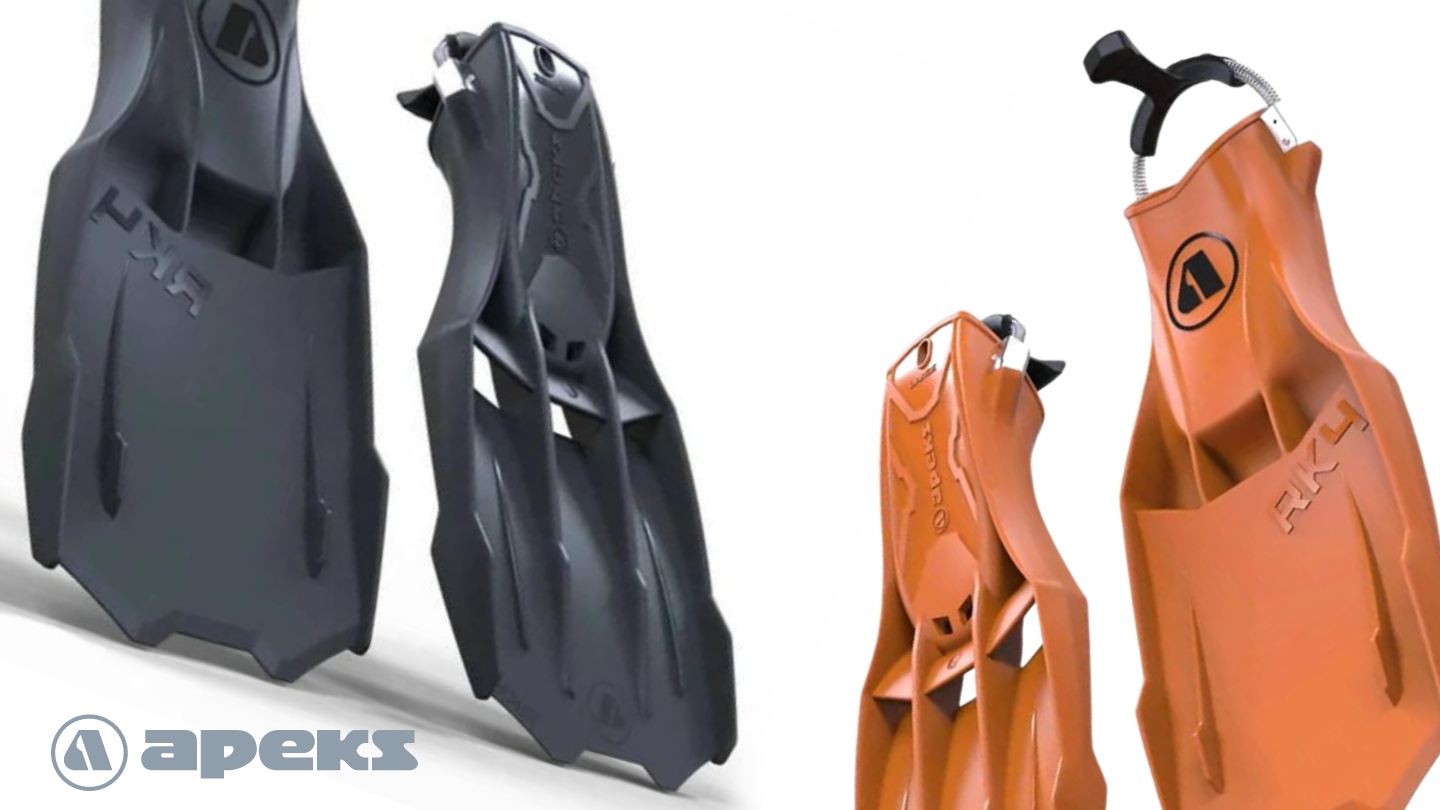 pinne rk4 di apeks per subacquea tecnica arancioni e nere